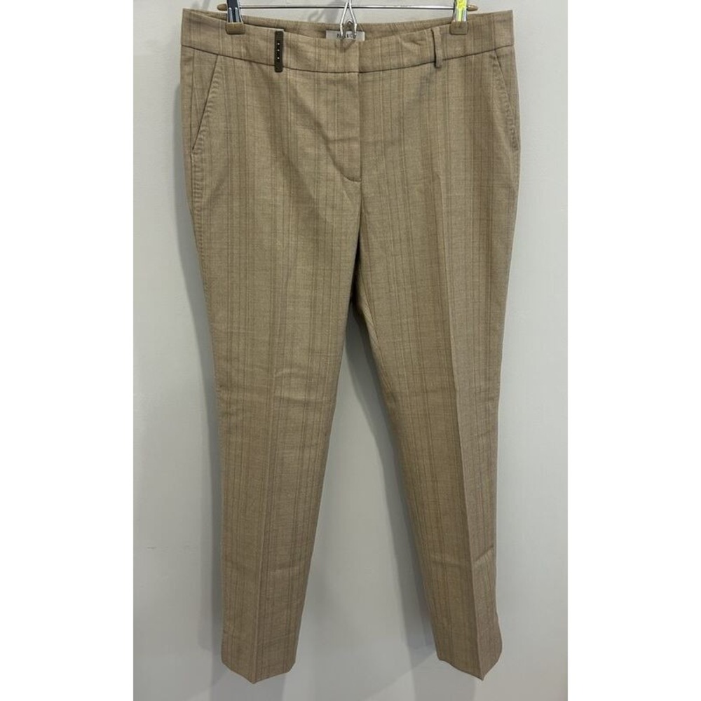 Peserico Womens Tan Print Fleece Wool Stretch Straight Leg Pants Italy Size 48